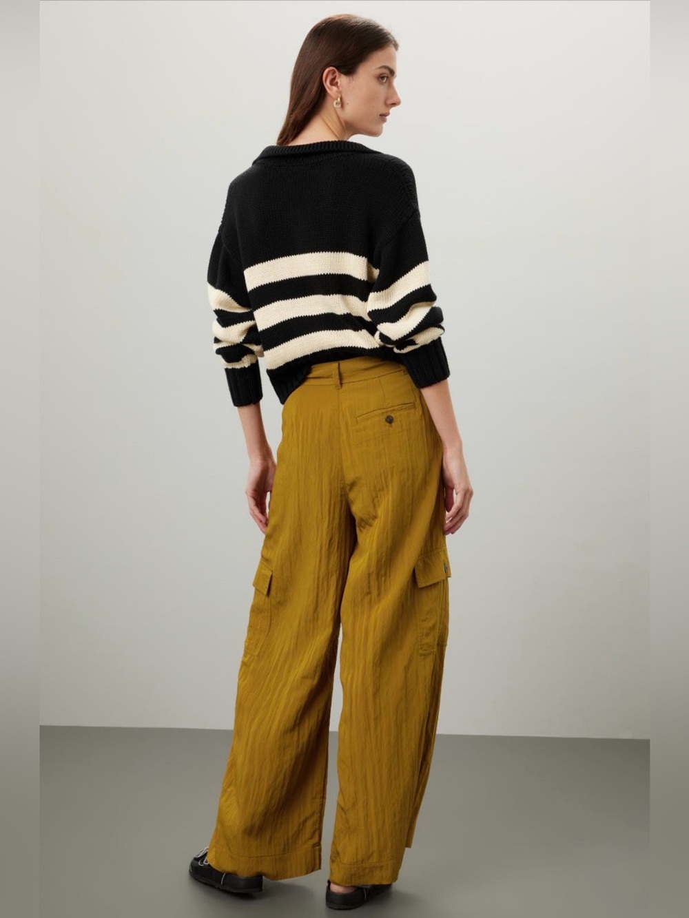 Madewell Drapey Cargo Lightweight Pleated Parachute Utility Mustard Pants Size 6 - Picture 3 of 12